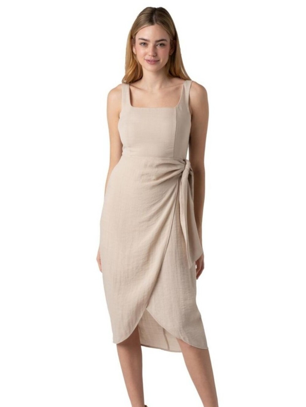 Sam Edelman NWT Faux Wrap Midi Dress Size 10 Natural Beige $128 Minimalist